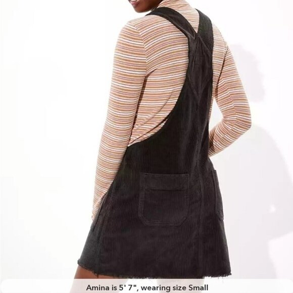 American Eagle Black Denim Overall Button Down Corduroy Dress Size Medium - Picture 2 of 9
